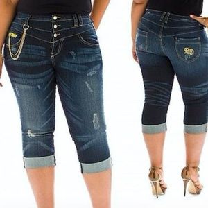 NEW  BABY PHAT Y2K Button Up High Waist chain zipper Capri Cropped JEANS 5